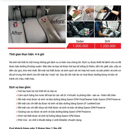 Bảng giá VỆ SINH NỘI THẤT chăm sóc xe hơi chuyên nghiệp tại Auto365